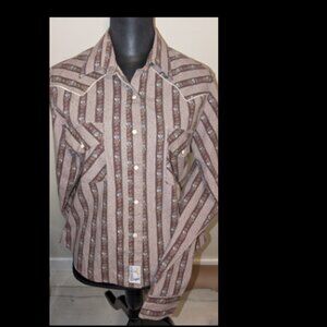 Vintage Panhandle Slim Brown Leaves Pearl Snap Western Classic Womens Top Sz L